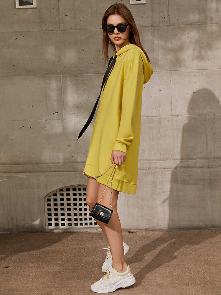 Amii Minimalism Spring Hoodies For Women Causal Hooded Solid Loose Long Women's Dress Female Pullover Tops 12180006 210809