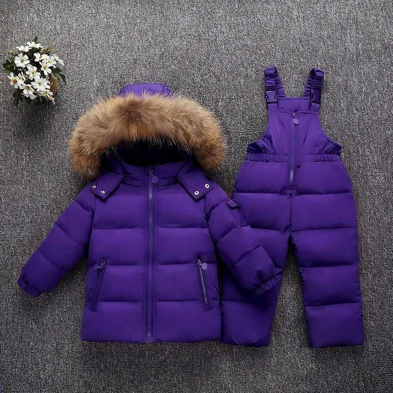 New Winter Children Clothing Set Snow wear Duck Down Jacket Baby Boys toddler Girls clothes kids parka real Fur Hood Coat Russia H0909 - view 7