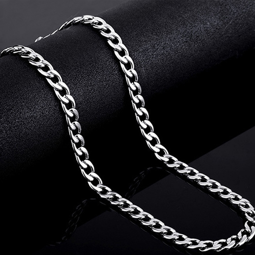 3mm5mm6mm7mm Stainless Steel Flat Curb Cuban Chain Link for Men Women Necklace 45cm75cm Length with Velvet Bag