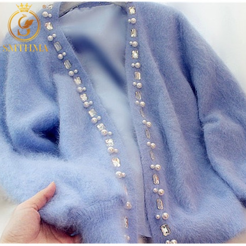 Women Cardigans Sweater Beaded Pearl Female Mohair Knitted Blue Autumn For 210520, Photo color
Women Cardigans Sweater Beaded Pearl Female Mohair Knitted Blue Autumn For 210520, Photo color