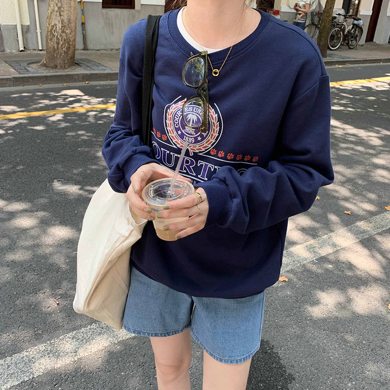 2 colors korean preppy style letter print long sleeve female loose sweatshirts womens streetwear clothes (X1575) 210423