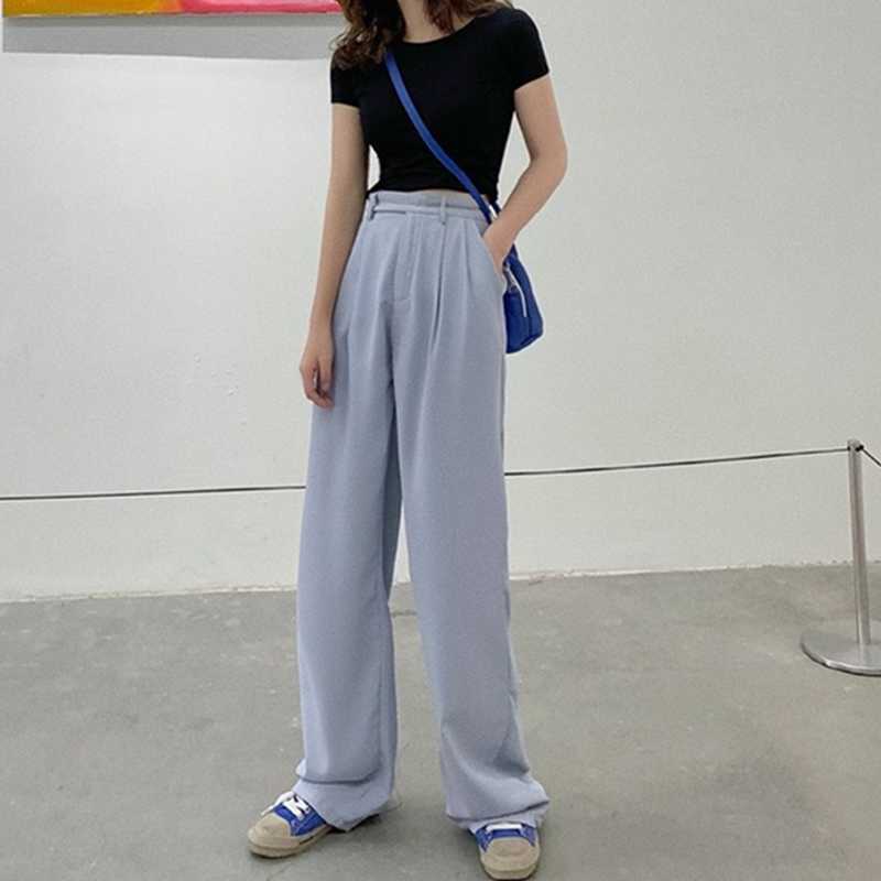 Woman Pants Spring Summer Korean High Waist Long Trousers Causal Solid Elegant Straight Pantalones 6G090 210603