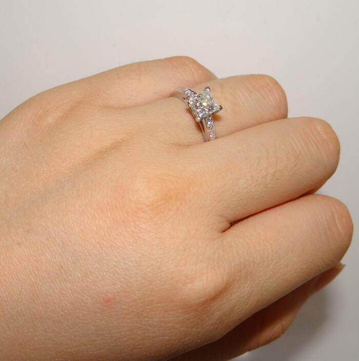 Sparkling Luxury Jewelry Wedding Ring ReaL 925 Sterling Silver Princess Cut White Topaz CZ Diamond Gemstones Party Handmade Moissanite Women Engagemen