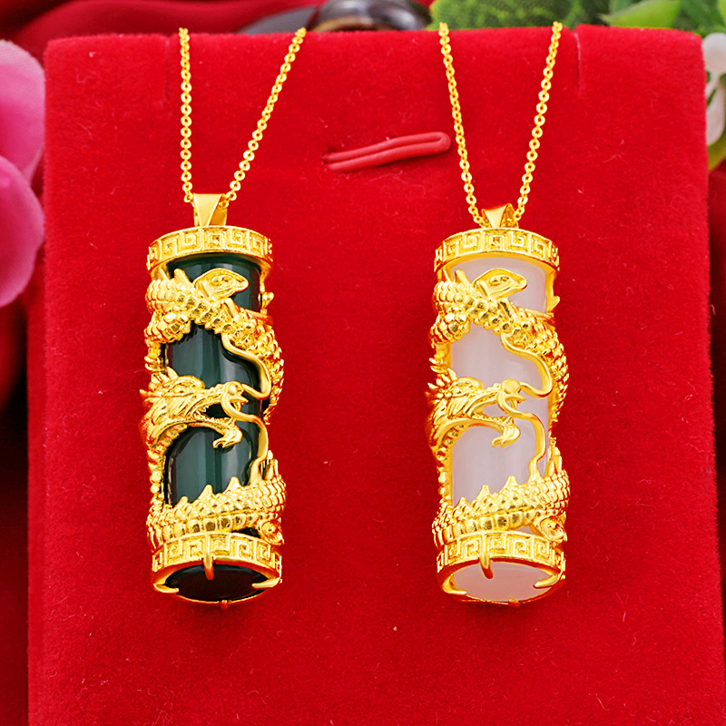 Wholesale Alluvial Gold Pendant Inlaid Hetian Jade Dragon Column White Jade Ancient Gold Ladies Pendant Dragon and Phoenix Pendant
Wholesale Alluvial Gold Pendant Inlaid Hetian Jade Dragon Column White Jade Ancient Gold Ladies Pendant Dragon and Phoenix Pendant
