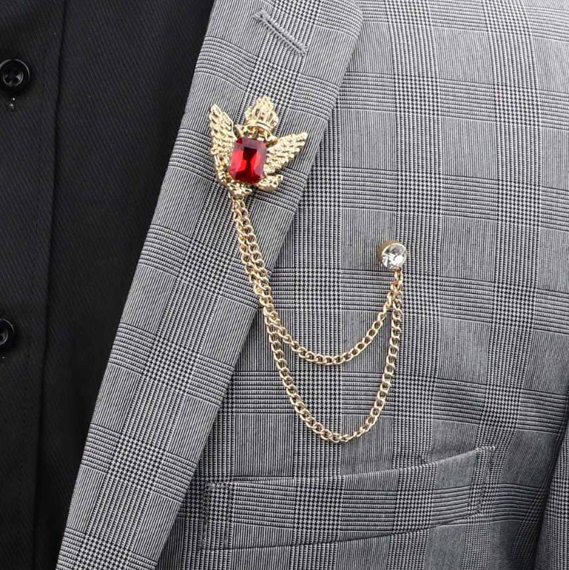 Pins, Brooches Bridegroom Rhinestone Chain Lapel Pin Badge Crystal Tassel Brooch Suit Jewelry Luxury Men Accessories