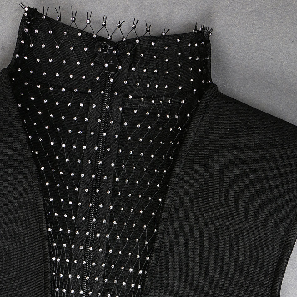 Free Sexy Sleeveless Bandage Dress Women High Neck Mesh Diamond Stitching Bodycon Nightclub Vestidos 210524
