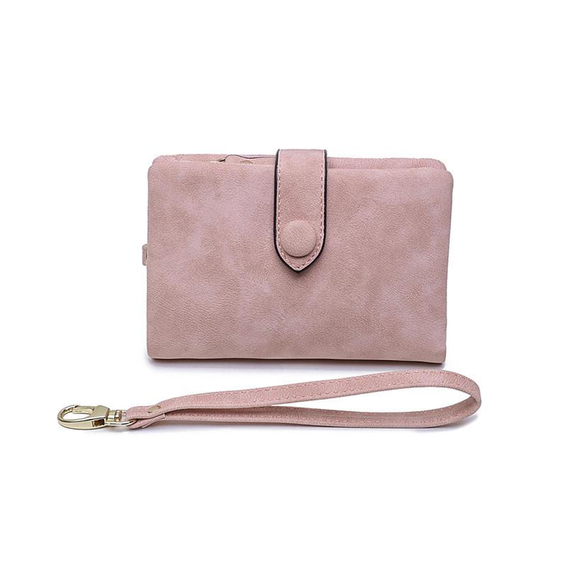 Wallets Tri-fold Short Women With Coin Zipper Pocket Minimalist Frosted Soft Leather Ladies Purses Female Pink Small Wallet 2021