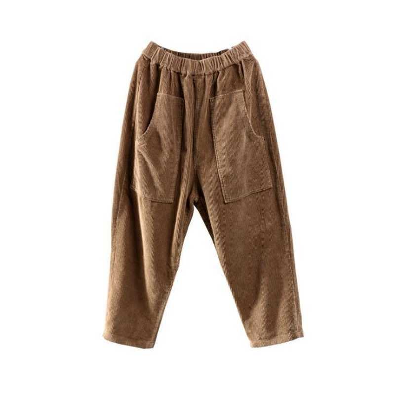 Elegent Harem Pants Women Corduroy Elastic Waist Solid Full Length Pockets High Lady Loose Plus Size 5XL 211115