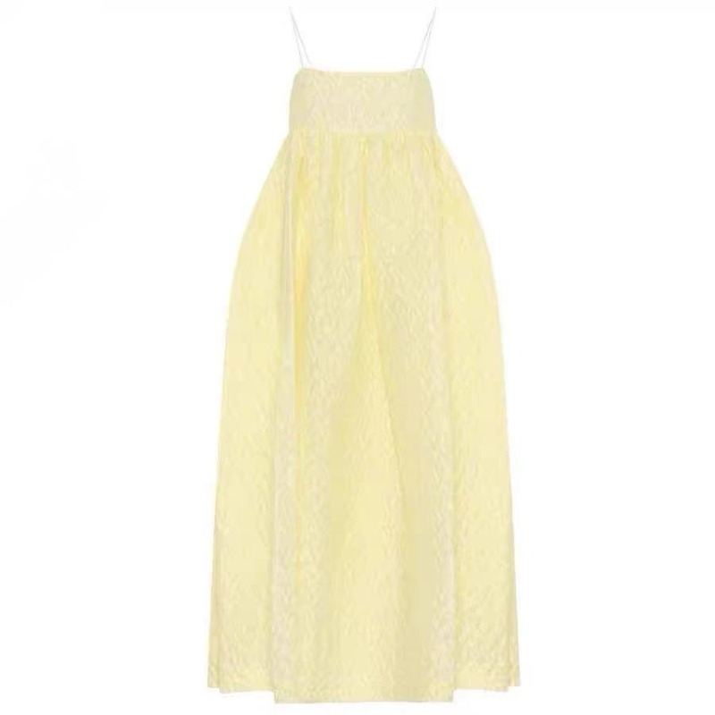 Yellow Beach Midi Dress Women Sleeveless Elegant Strap Dress Casual Females Office Lady Dress Korean Summer Chic 210521