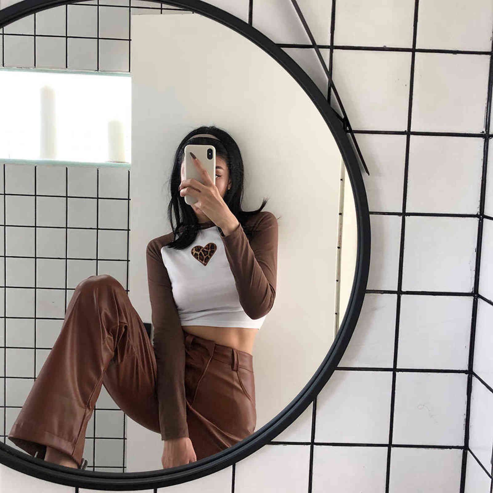 High Waisted PU Leather Pants Women Jogger Casual Fashion Side Pockets Straight Wide Leg Loose Vintage Brown Trousers 211115