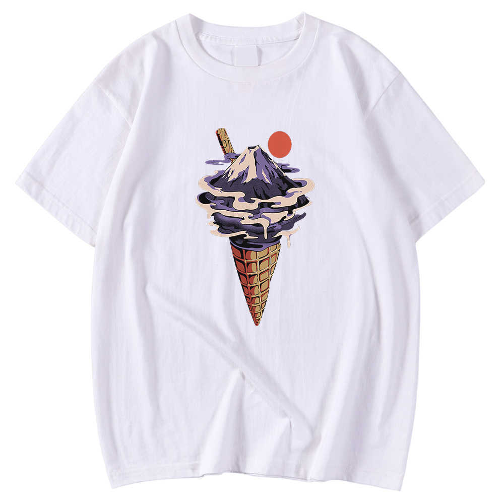 Breathable Loose Mens Tee Shirt Large Size Tshirts Fuji Mountain Flavor Ice Cream Print Clothing Short Sleeved T-Shirts Men's Y0809