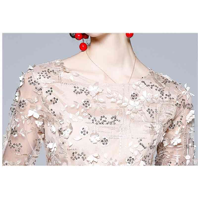 Arrival 3D Mesh Embroidery Summer Dress Women's Slim Ladies Elegant Rumway Dresses Vestidos 210520