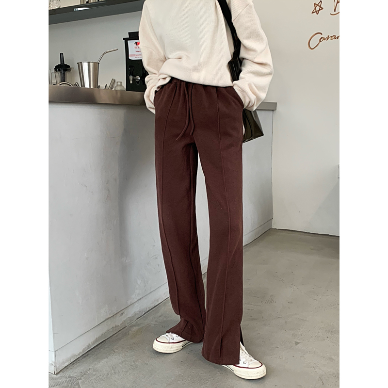 OL Vintage Elastic High Waist Wide Leg Pants Women Bottoms Autumn Winter Solid Casual Sweatpants Loose Trousers Femme 210421