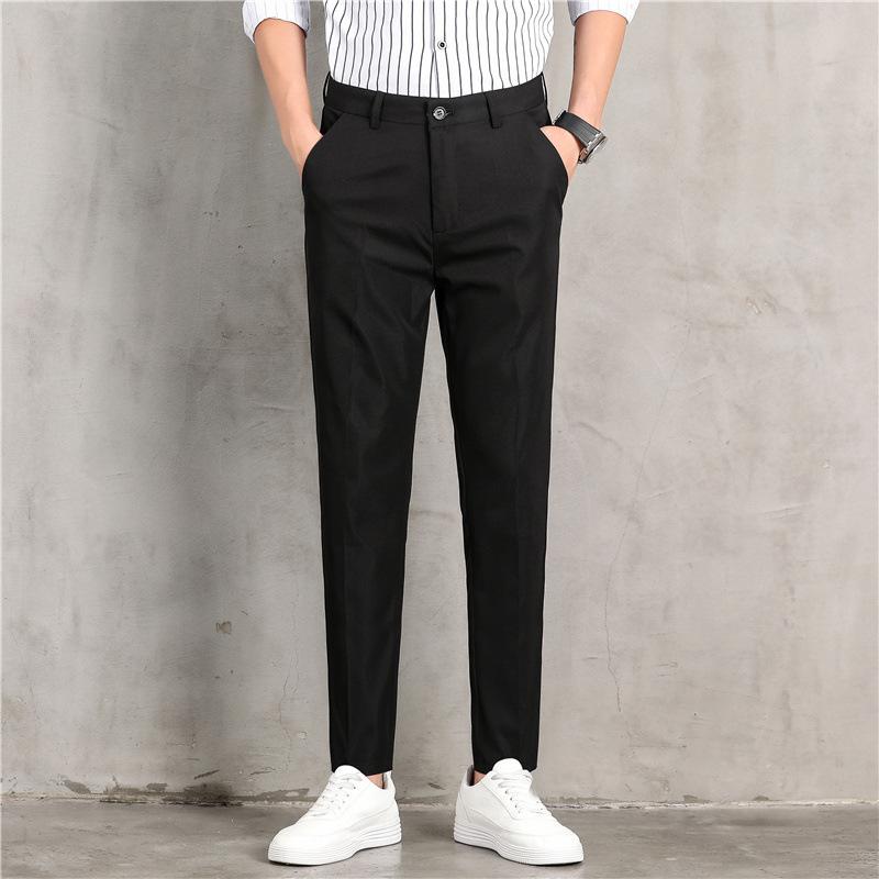 Men's Loose Color Block Pathcowrk High Waist Slim Casual Suit Pants Black Gray Wide Leg Front Folded Trouser Male