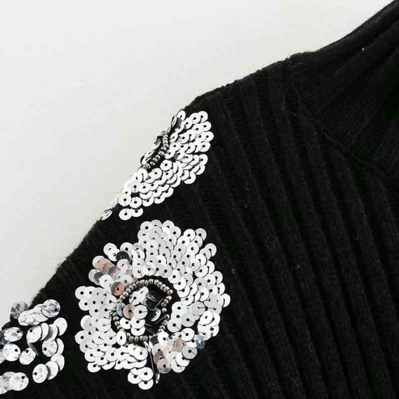 Vintage Woman Loose Sequins Heavy Craft Sweater Fashion Ladies Autumn Shine Knitwear Female Chic Warm Oversized Tops 210515