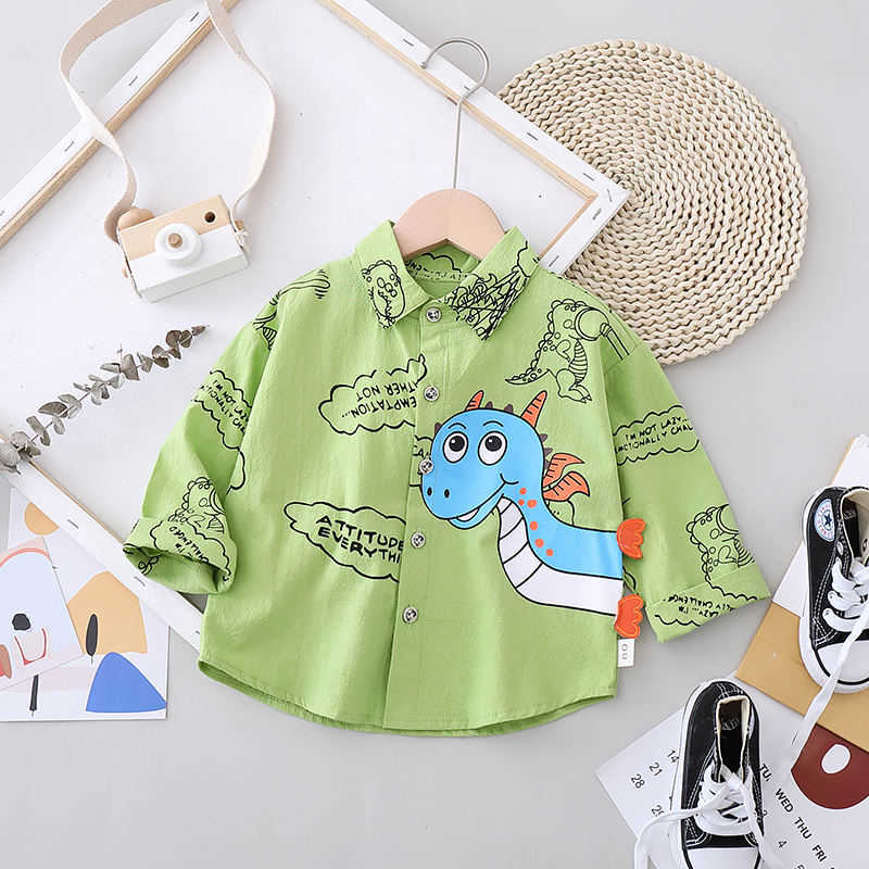 Baby Boy Shirts Summer born Boys printe dinosaur Casual Long Sleeve Tops Infant Clothing for Bebes top tees 210713