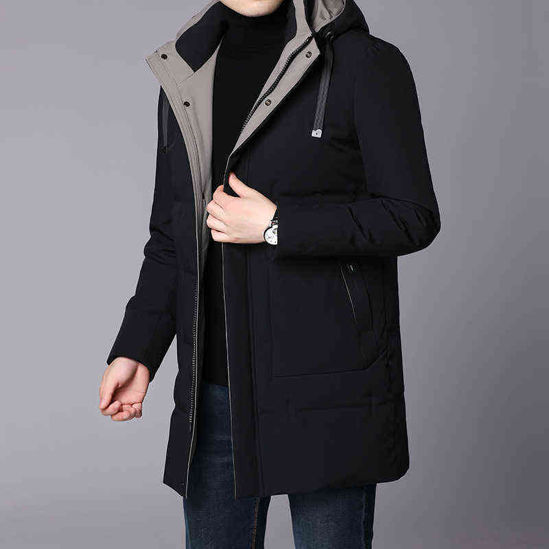 Winter Jacket Men White Duck Down Jacket Thick Warm Long Hooded Mens Solid Color Down Coats Fashion Casual Men Clothing 211104