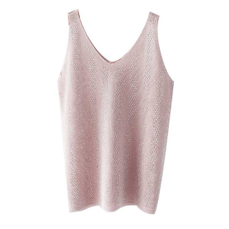 korean Bling Lurex diamond Summer knit Tank Top for Women Cami Sleeveless Knit vest White Black Women's loose Camisole tops 210607