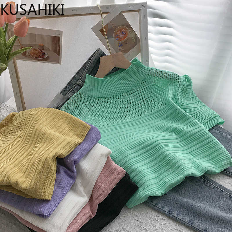 Half Turtleneck Knitted Tee Shirt Korean Hollow-out Puff Short Sleeve Tshirt Spring Summer Slim T Shirts 6E906 210603, Black
Half Turtleneck Knitted Tee Shirt Korean Hollow-out Puff Short Sleeve Tshirt Spring Summer Slim T Shirts 6E906 210603, Black