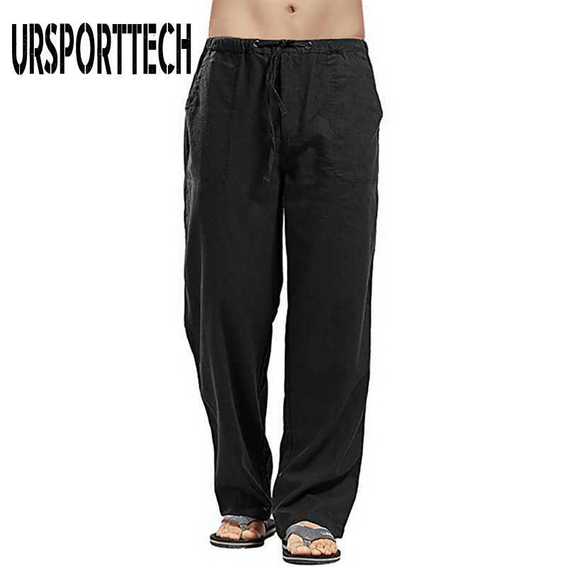 URSPORTTECH Pants Men Streetwear Jogger Flax Loose Pantalones Pants Trousers Drawstring Casual Male Quick Dry Pants Men Oversize 210528
