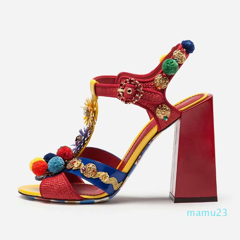 Runway Bohemian red Pom-Pom Sandals Women Chunky bock High Heels Sandals Summer T Strap Flower Party Shoes Woman Wedding sandal1
Runway Bohemian red Pom-Pom Sandals Women Chunky bock High Heels Sandals Summer T Strap Flower Party Shoes Woman Wedding sandal1