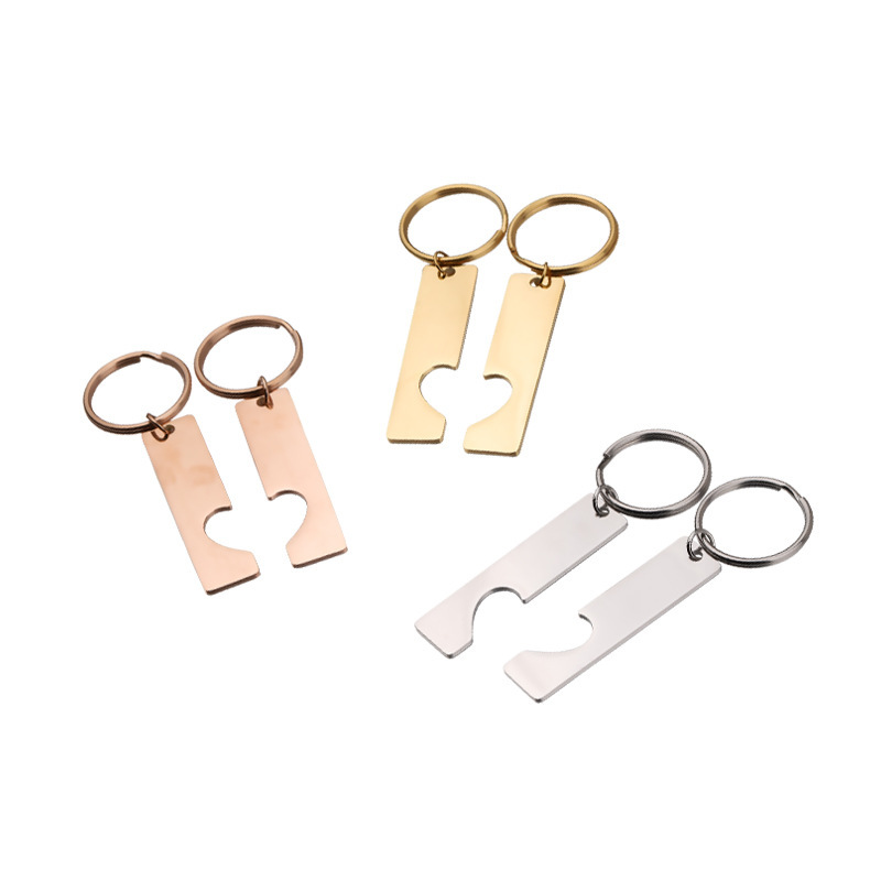Mirror Polish 100% Stainless Steel Rectangle Love Set Tag Keychain Stamping Bar Couple Keychain 210409