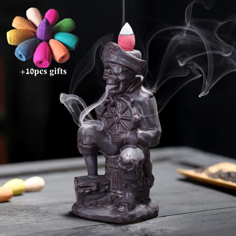 Ceramic Skull Men Backflow Incense Burner Creative Pirate Incense Holder Waterfall Censer Home Buddha Decor + 10pcs Free Cones, Brown
Ceramic Skull Men Backflow Incense Burner Creative Pirate Incense Holder Waterfall Censer Home Buddha Decor + 10pcs Free Cones, Brown