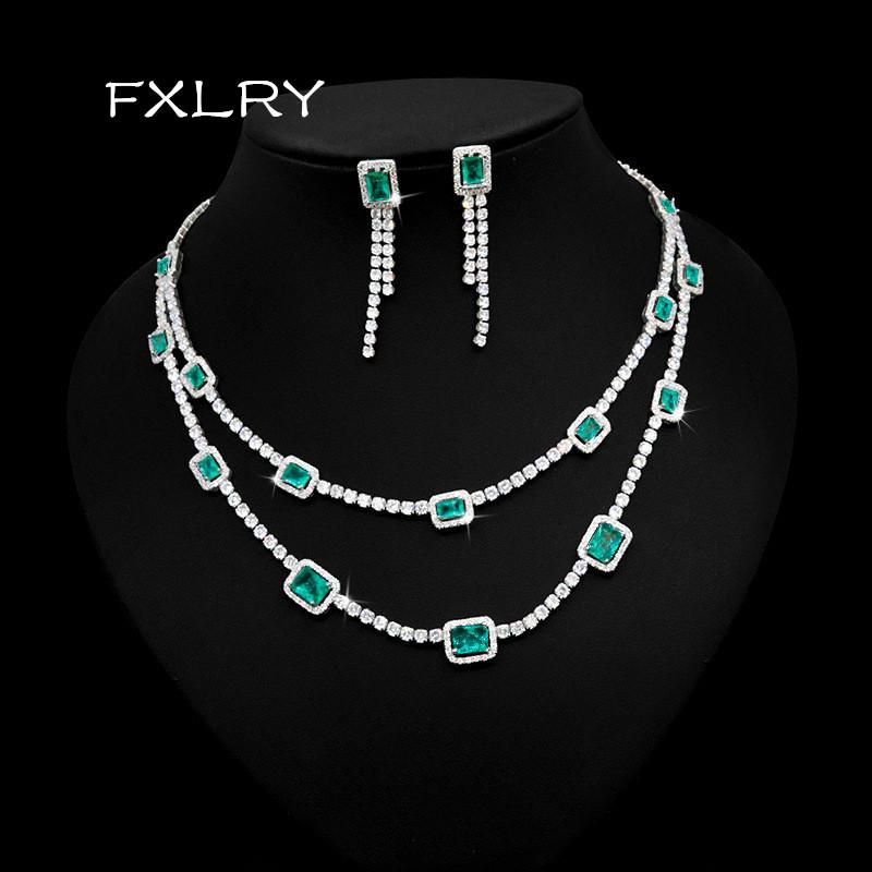 Earrings & Necklace FXLRY Fashion Green Cubic Zirconia Geometry Earring And For Women Wedding Jewelry Set, As pic
Earrings & Necklace FXLRY Fashion Green Cubic Zirconia Geometry Earring And For Women Wedding Jewelry Set, As pic