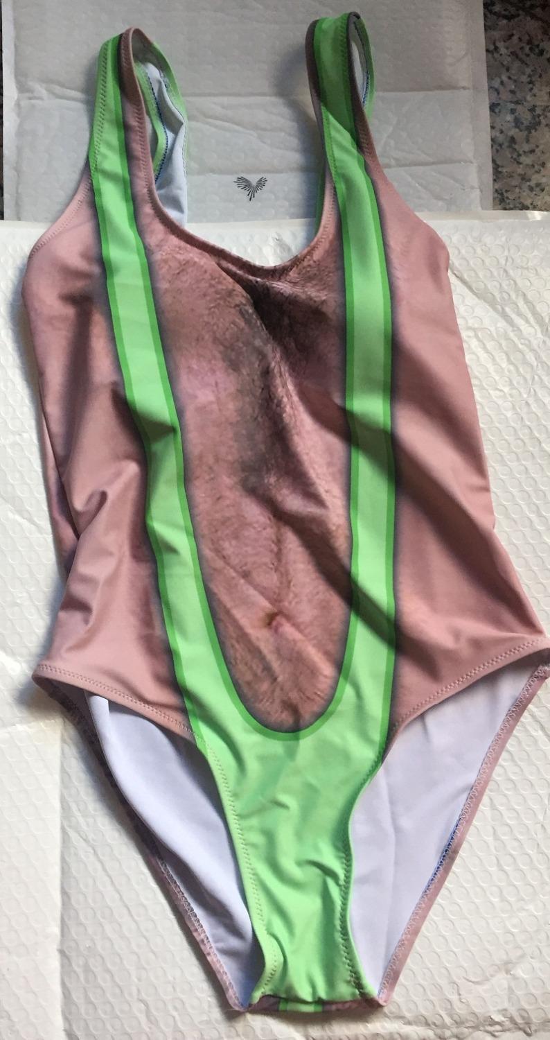 Printed Funny Borat One Piece Swimsuit Women Sexy Chest Hair Bathing Suit Summer Swimwear Joke Bather Noveltybeachwear