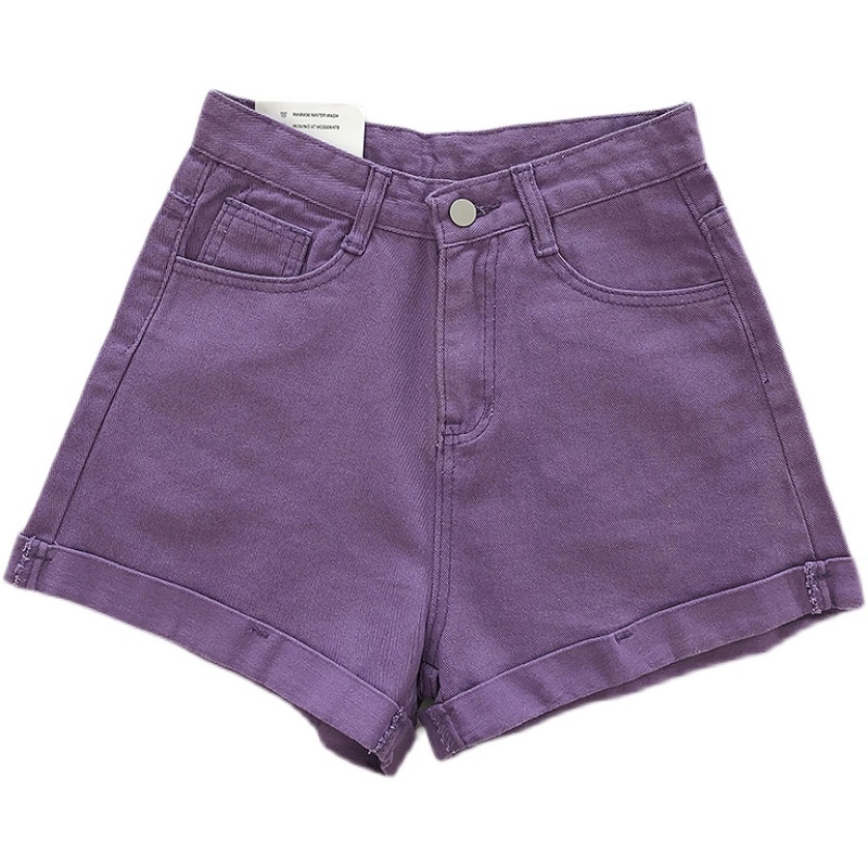 Kimutomo Chic Vintage Purple Denim Shorts Women Summer Korean Style Female High Waist Zipper Fly Wide Leg Pants 210521