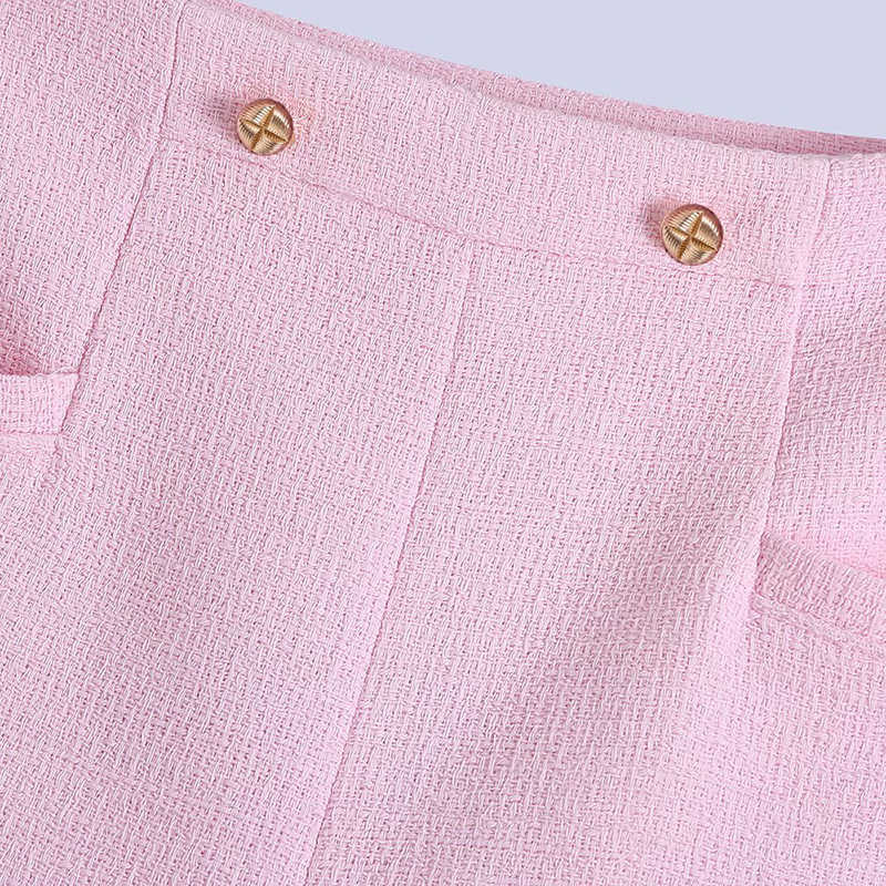 Women Vintage With Double Buttons Plaid Tweed Shorts Fashion Spring Pocket High Waist Side Zipper Female Skort Mujer 210724