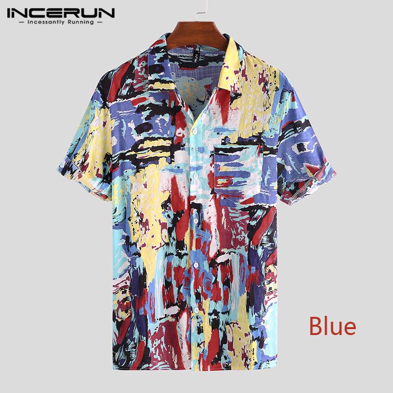 Men Printed Short Sleeve Lapel Casual Shirts Summer Hawaiian Beach Camisa Man Buttons Leisure Blouse Fashion Tops S-3Xl