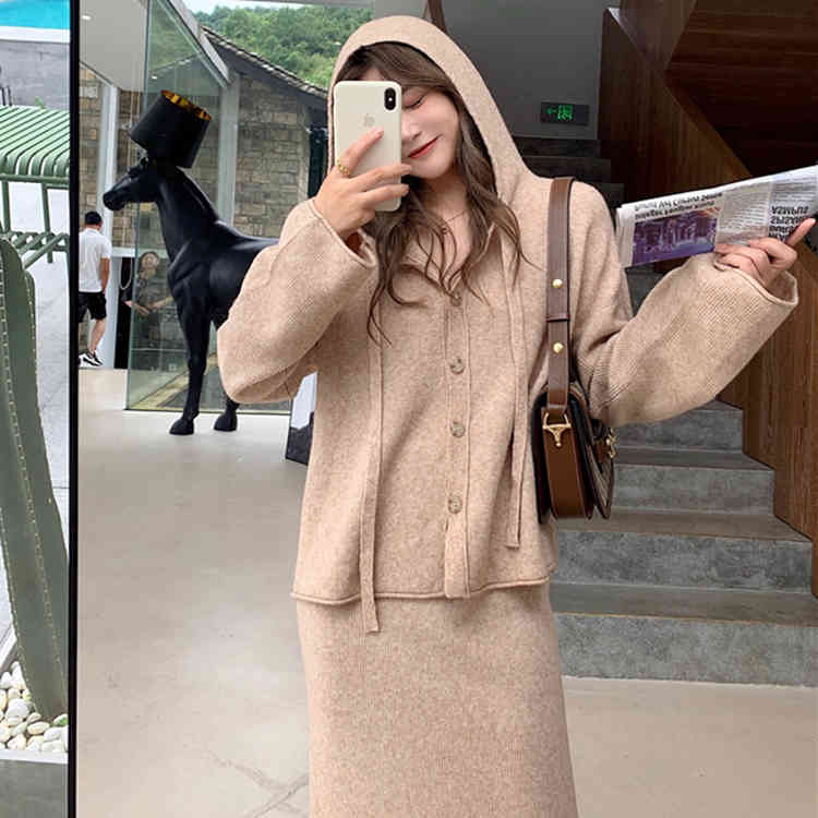 Product Elegant Simple Hooded Loose Cardigan Sweater Two-piece Suit Women Net Red Split Skirt Knit Fashion 210429, Brown
Product Elegant Simple Hooded Loose Cardigan Sweater Two-piece Suit Women Net Red Split Skirt Knit Fashion 210429, Brown