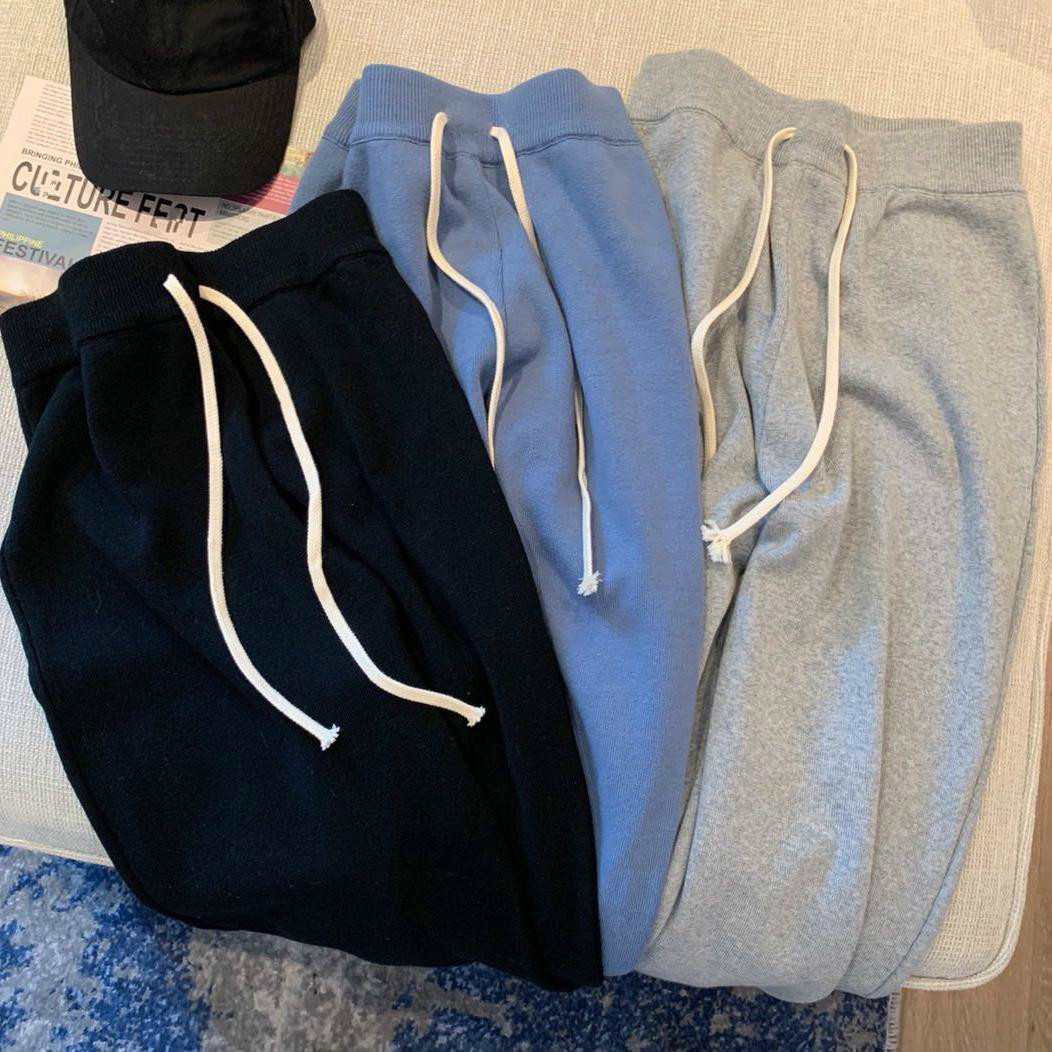 Nomikuma Korean Causal Knitted Sweat Pants Lace Up High Waist Ankle-length Trousers Autumn Winter Women Sweater Pants 6D680 210427