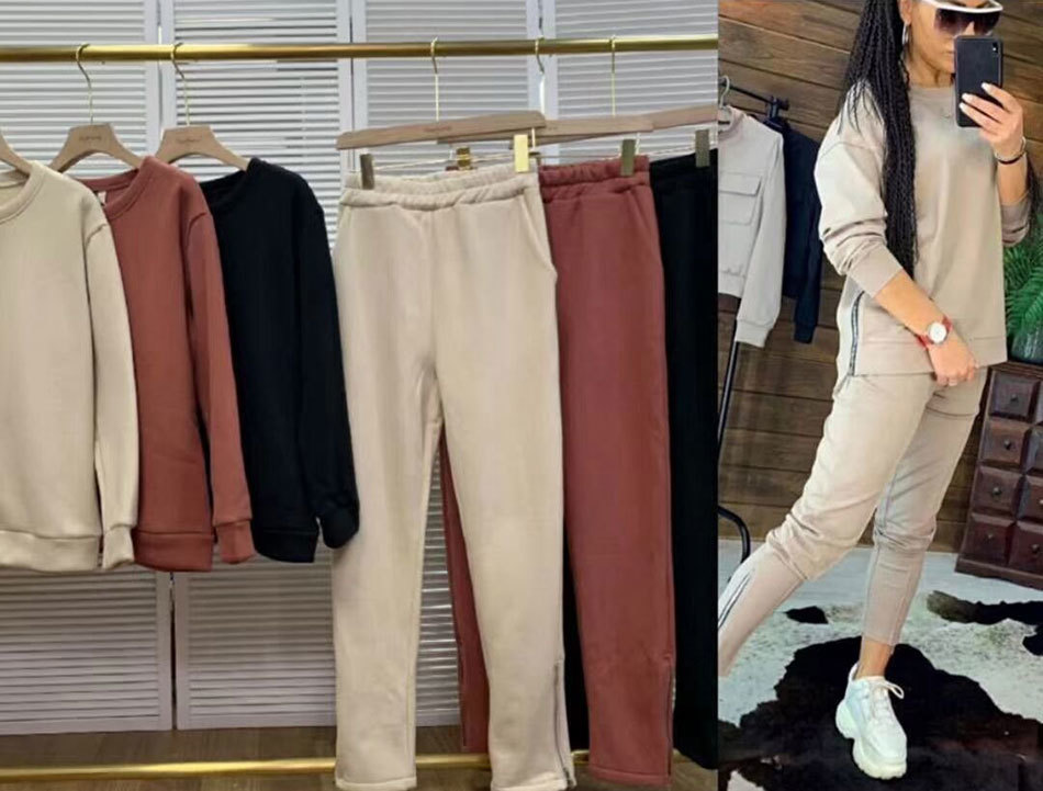 Free Sportswear Two-piece Women's Long Sleeve Pullover & Elastic Pants Fashion Red Autumn Casual Sst 210524