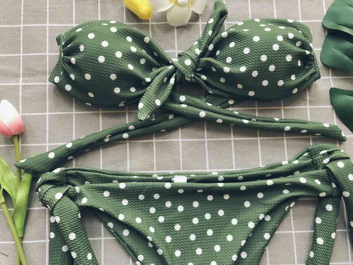 Sweet Tie Bow Dot Print Bikini Off Shoulder Push-Up Boho High Waist Swimsuit Strapless Two Piece Swimwear Beachwear 210429