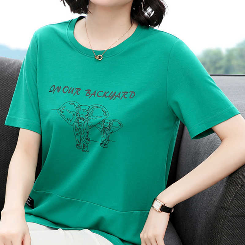 Animal Cartoon Fashion Cotton Summer Tops Print T Shirt Women Loose Plus Size Tshirt Female Short Sleeve T-Shirt Femme 210615Z