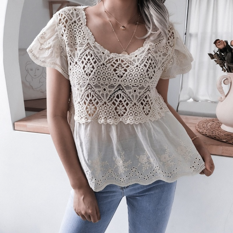 Ins Style Real Shooting European and American Casual Embroidery Ruffle Short Sleeve V-neck Hook Flower Hollow Lace Shirt Peplum Top, White
Ins Style Real Shooting European and American Casual Embroidery Ruffle Short Sleeve V-neck Hook Flower Hollow Lace Shirt Peplum Top, White