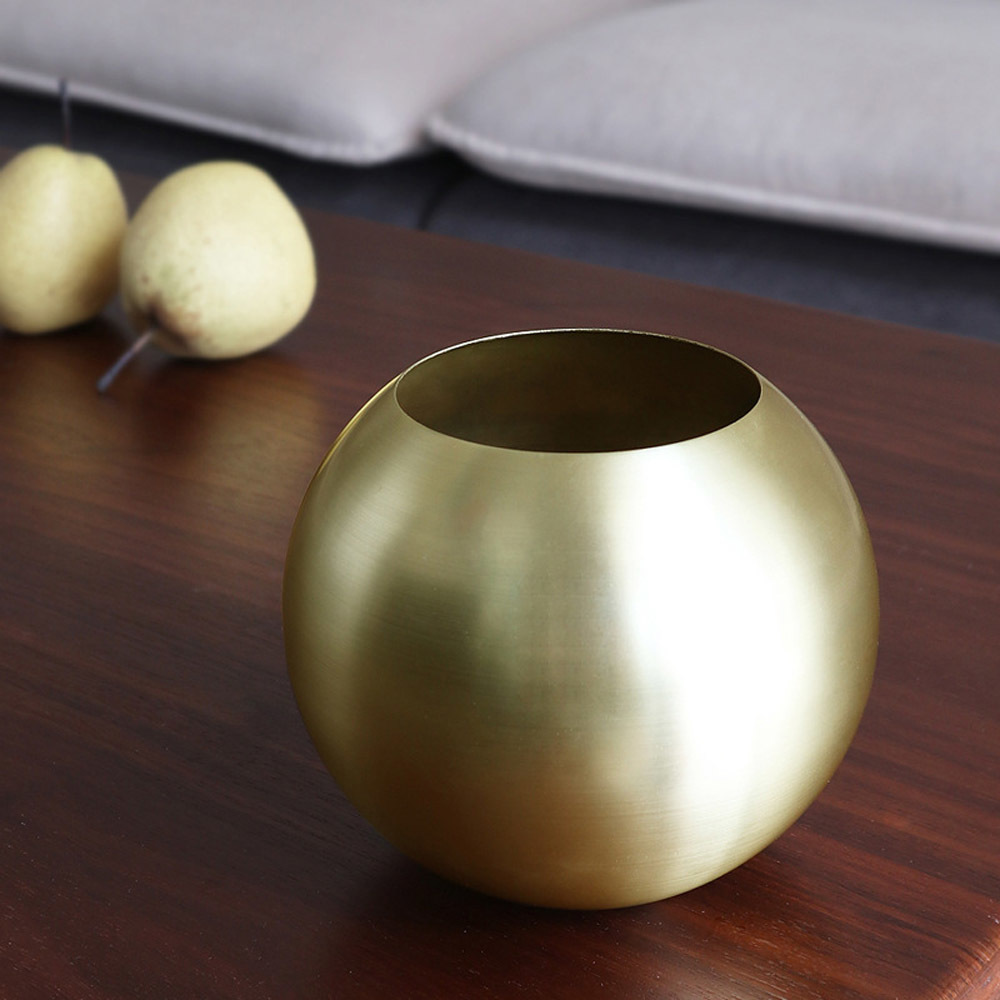 Stainless Steel Vase Unbreakable Metal Flower Vase Home Decor Living Room Decoration Round Polished Flowerpot Minimalist Crafts
