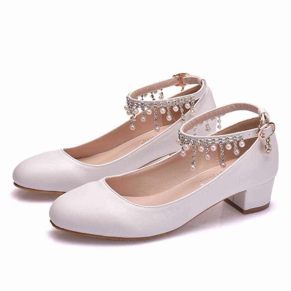 Crystal Queen Women's High Heels Water drill Pendant Chain Sexy Bride Party 3CM Pointed toe Shallow mouth Shoes 210907