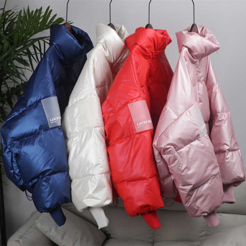 90% White Duck Down Jacket Winter Women Stand Collar Female Thick Coat Loose Oversized Womens Short Parka 211008