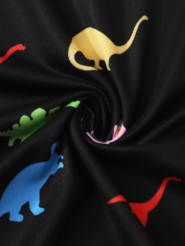 Girls Dinosaur Print Contrast Neon Binding Dress SHE