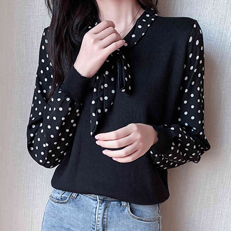 Lucyever Fashion Polka Dot Bow Blouses Women Korean Wild V-Neck Knitted Shirts Woman Long Sleeve Loose Bottoming Shirt Mujer 210521, Black
Lucyever Fashion Polka Dot Bow Blouses Women Korean Wild V-Neck Knitted Shirts Woman Long Sleeve Loose Bottoming Shirt Mujer 210521, Black
