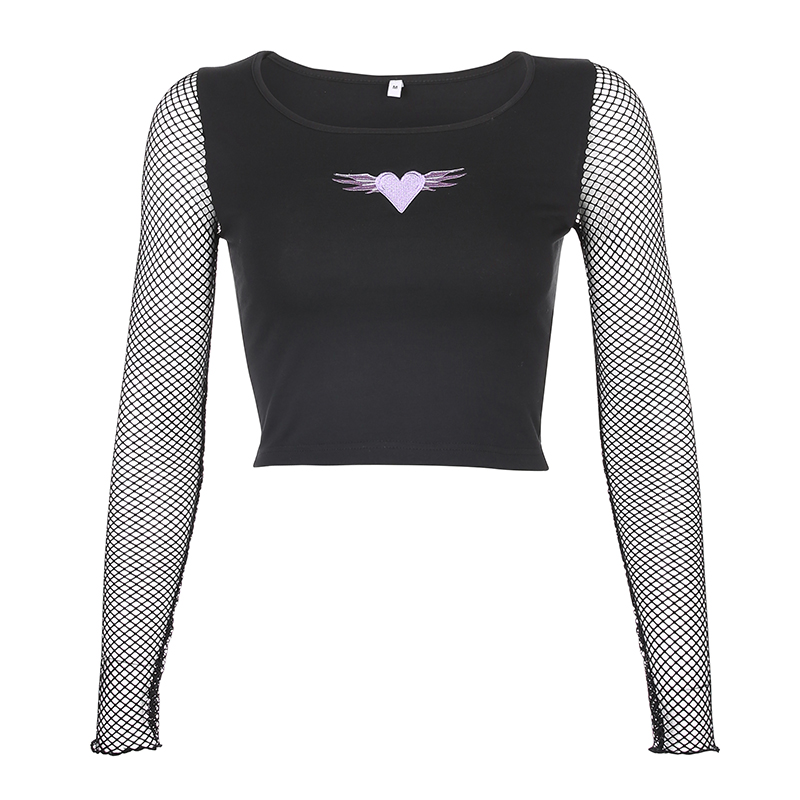 Weekeep Women Cropped Heart Shape Embroidery t shirt Summer Mesh Sleeve Patchwork Tee Shirt Femme Crop Top 2021, Black
Weekeep Women Cropped Heart Shape Embroidery t shirt Summer Mesh Sleeve Patchwork Tee Shirt Femme Crop Top 2021, Black