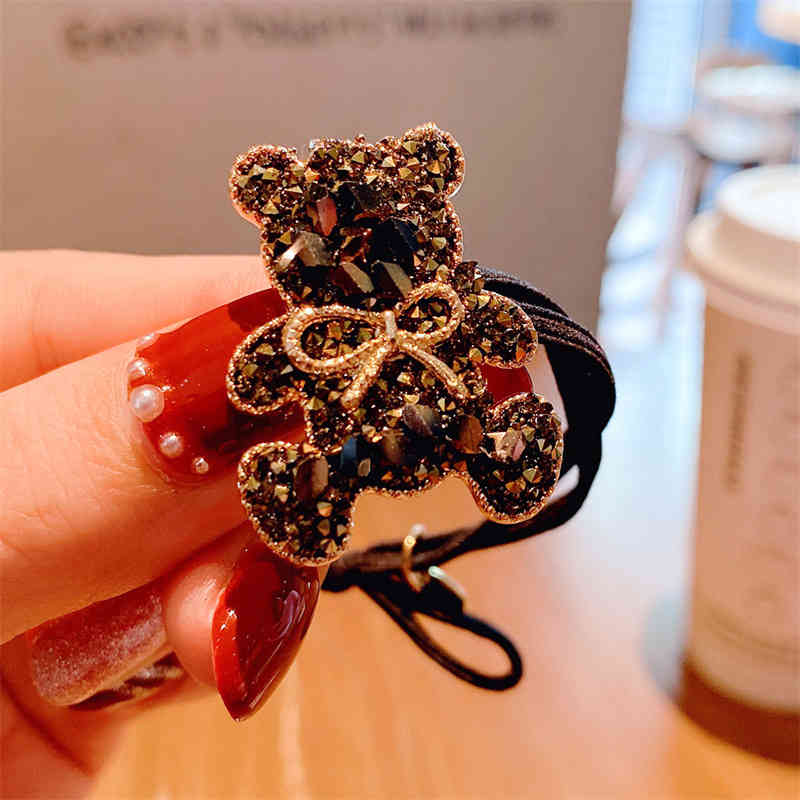 Hair Jewelry Accessories Net Red Heavy Industry Rhinestone Bear Rope Japan and South Korea High Elastic Binding Rubber Band Girls' Head