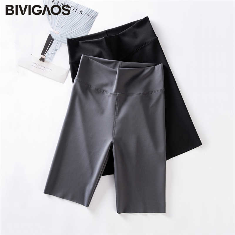 BIVIGAOS Summer Sharkskin Fabric Biker Shorts Women's Thin Black Cycling Slim Skinny Sport High Waist Fitness 210714