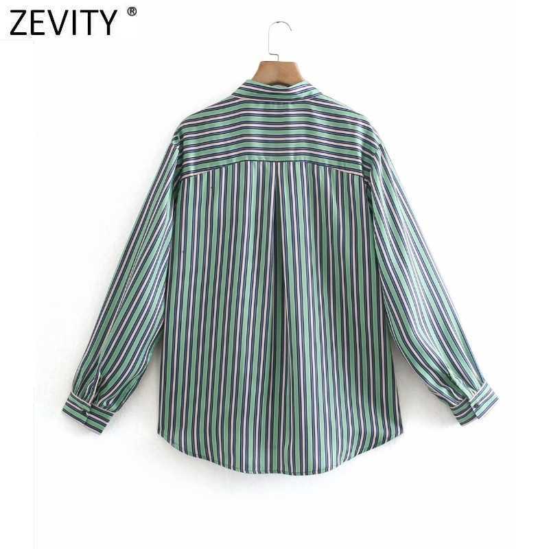 Women Vintage Patchwork Striped Print Casual Smock Shirt Blouses Office Lady Single Breasted Roupas Femininas Blusas Tops LS9234 210603
