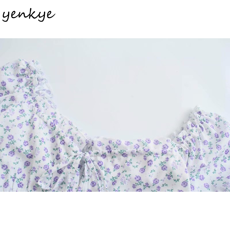 Fashion Women Sweet Floral Print Dress Female Sexy V Neck Short Sleeve Robe Femme A-line Mini Summer Holiday 210430