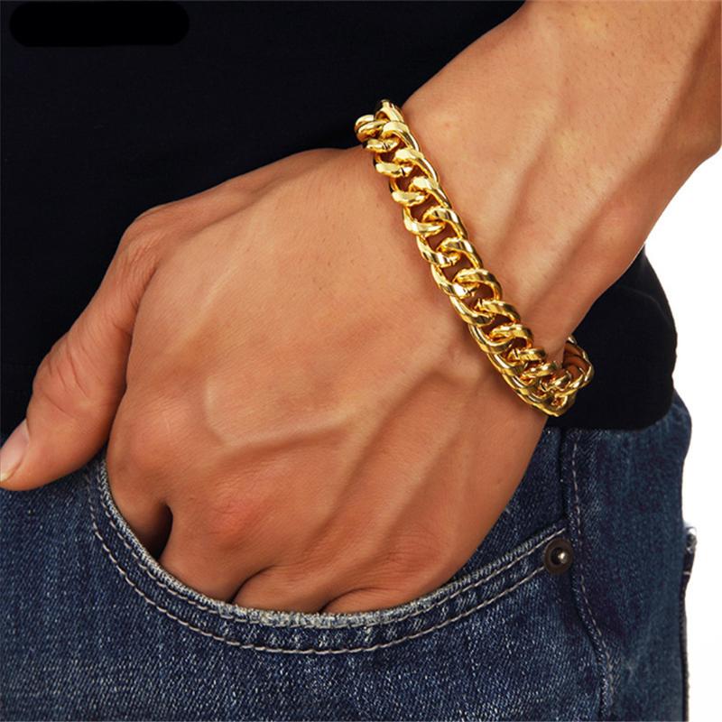 Link, Chain 316L Stainless Steel Simple Super Texture Smooth Shiny Cuban Hip Hop Men's Hiphop Gold Bracelet