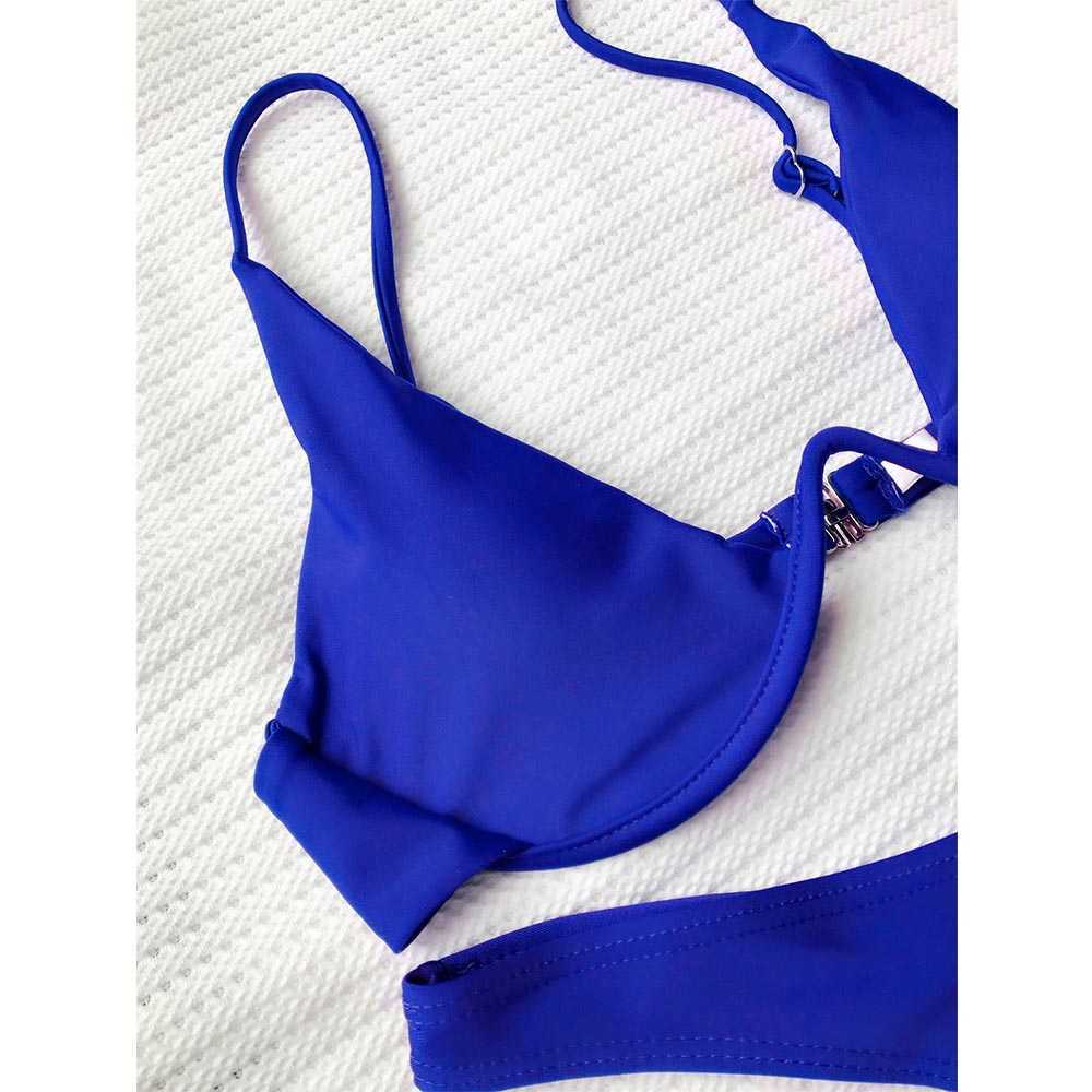 Push Up Plunge Bathing Suit Swimsuit Women Underwired Spaghetti Straps Swimwear Plunging Neck Padded Bikini Set 210625